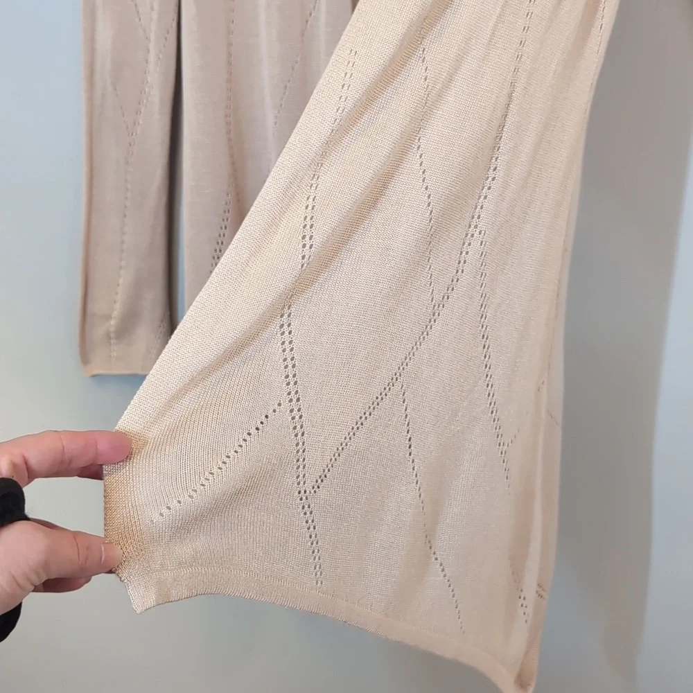 Cyrus Pointelle Knit Cardigan Sweater Small Cream Open Long Sleeve Lightweight - Picture 6 of 11